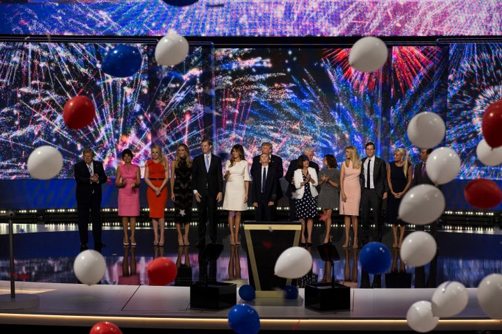 Trump accepting the GOP presidential nomination in Cleveland (Photo by Samuel Corum/Anadolu Agency/Getty Images).