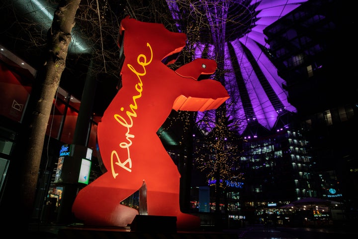 A statue of the Berlinale logo stands outside the Arkaden mall prior to the 69th Berlinale International Film Festival on Feb