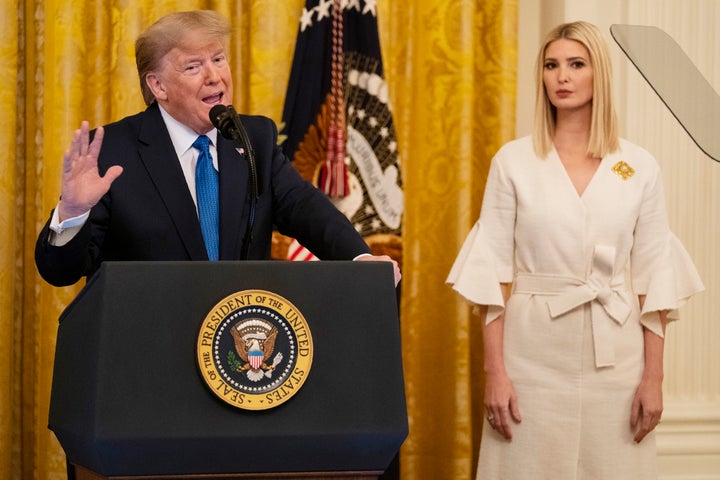 Ivanka Trump listens as President Donald Trump speaks during an event on human trafficking in the East Room of the White House, Friday, Jan. 31, 2020, in Washington.