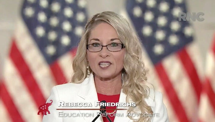 Teacher Rebecca Friedrichs addresses the virtual Republican National Convention on Aug. 24, 2020.