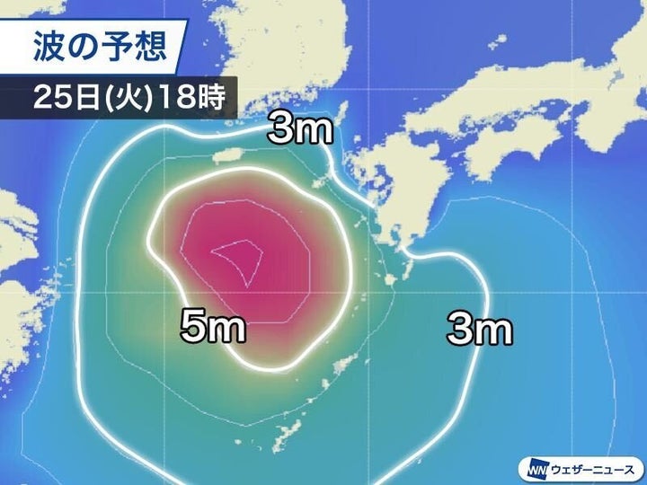 波の高さの予想 25日(火)18時