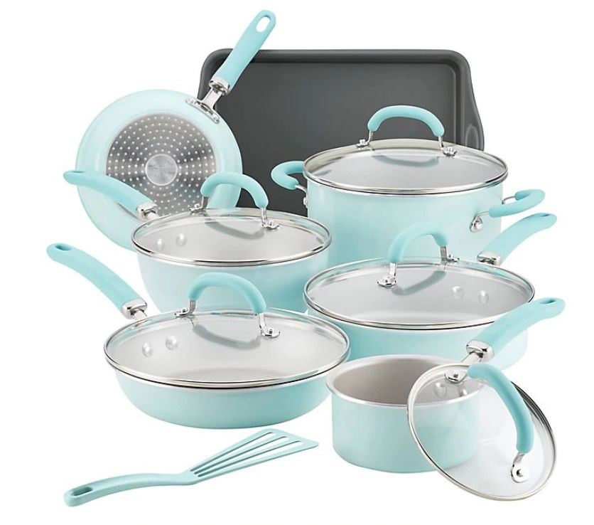 teal pot and pan set