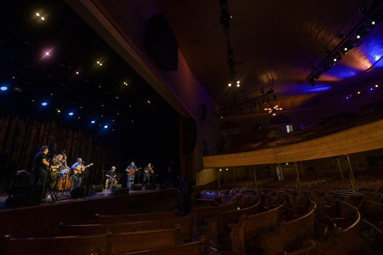 Singer-songwriter Sturgill Simpson performs at the Ryman Auditorium on June 5 in Nashville, Tennessee. Sturgill performed the livestream concert without an audience. 