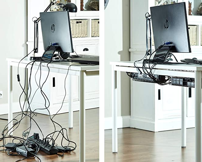 Hide Computer Cords When Your Desk is in the Center of the Room - Kelley Nan