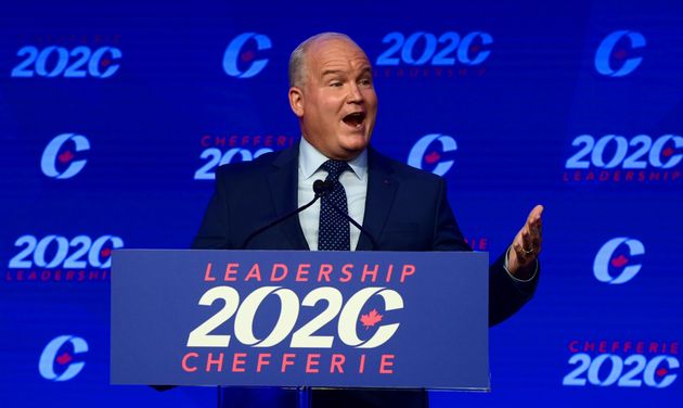 Newly elected Conservative Leader Erin OToole delivers his winning speech following the Conservative party of Canada 2020 Leadership Election in Ottawa on early August 24, 2020. 