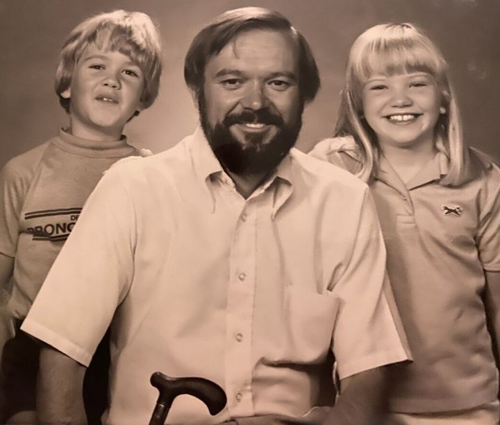 The author (left) with his dad and sister, Erika, in a photo for a 1983 Multiple Sclerosis READaTHON brochure
