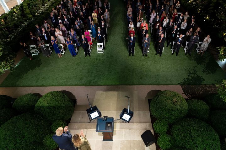 Masks? The crowd gathered at the White House to hear first lady Melania Trump's speech didn’t need no stinkin' masks, even though the coronavirus pandemic continues.