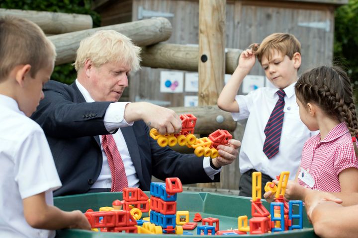 Prime minister Boris Johnson visits The Discovery School in West Malling, England, in July