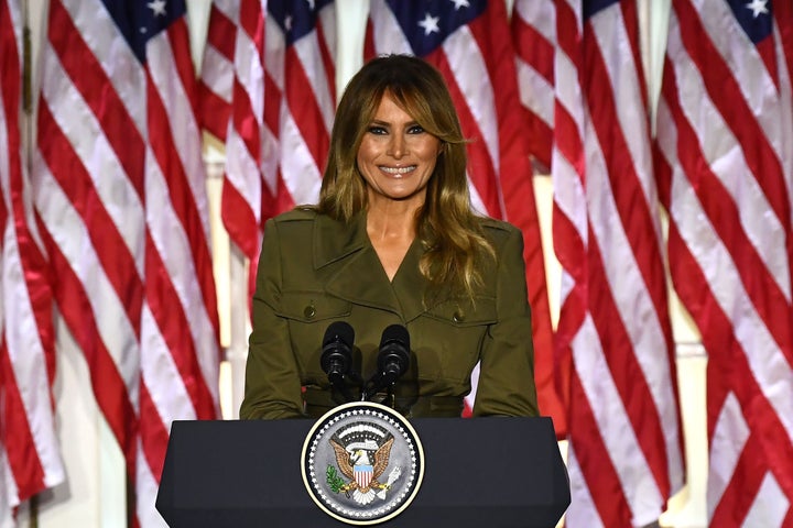 Melania Trump addresses the Republican National Convention from the Rose Garden at the White House on August 25, 2020 in Washington, DC.