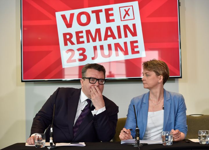 Tom Watson and Yvette Cooper during the 2016 EU referendum campaign.