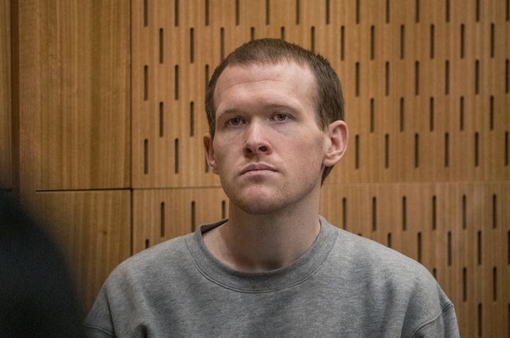 Christchurch mosque gunman Brenton Tarrant listens as Crown prosecutor Mark Zarifeh deliveries his submission during his sentencing hearing at Christchurch High Court on August 27, 2020 in Christchurch, New Zealand. 