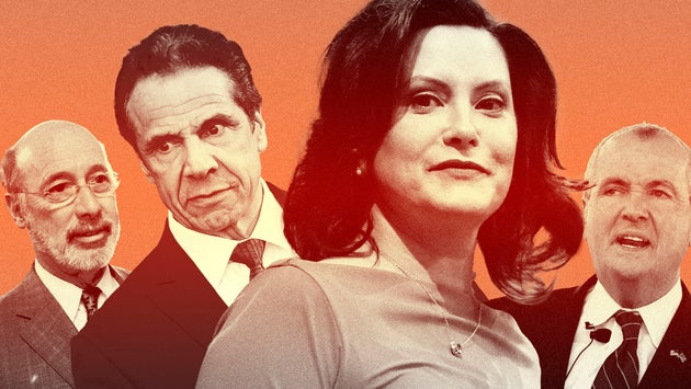 Left to right: Pennsylvania Gov. Tom Wolf (D), New York Gov.&nbsp;Andrew Cuomo&nbsp;(D), Michigan Gov....