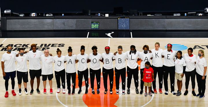 The Washington Mystics wore shirts spelling out Jacob Blake's name on Wednesday.