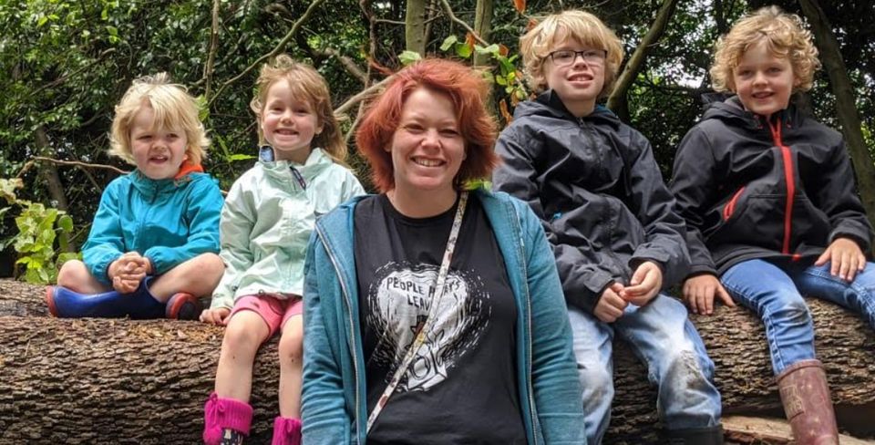 Sally Worrall with her four children, Chester, nine, Rory, seven and four-year-old twins Jenson and Molly,