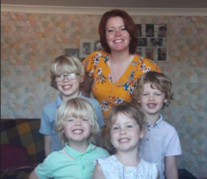 Sally Worrall with her four children, Chester, nine, Rory, seven and four-year-old twins Jenson and Molly,