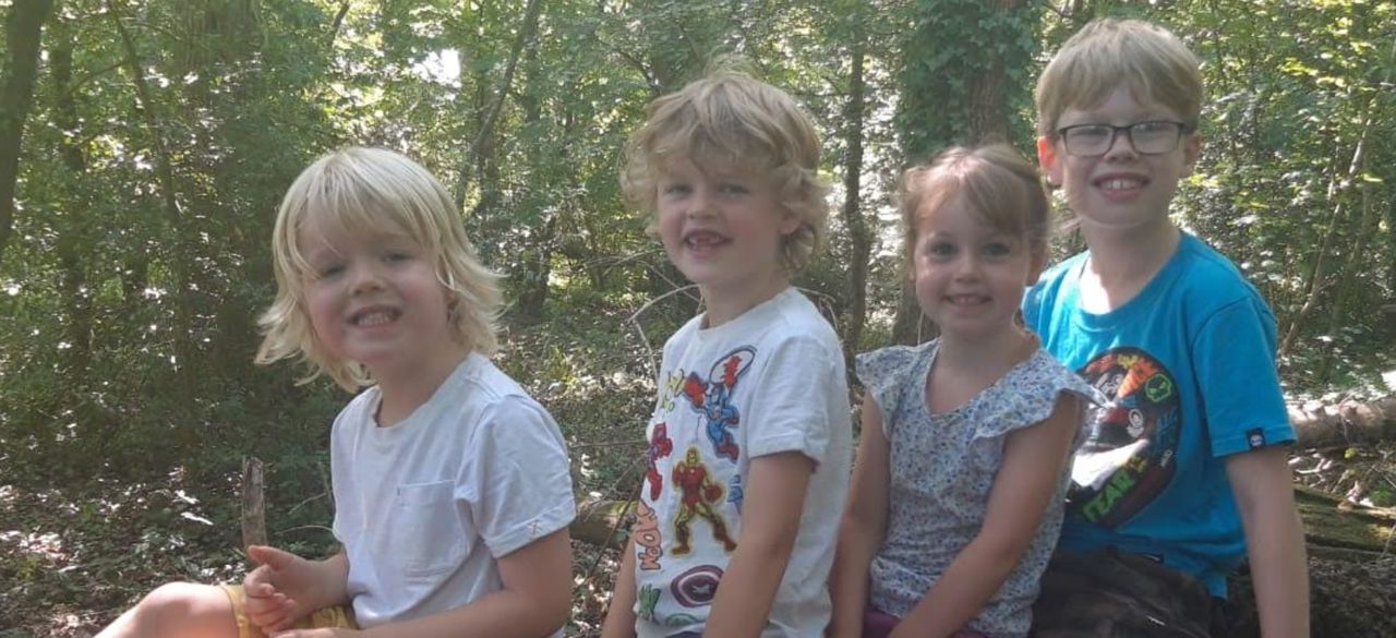 Sally Worrall's four children, Chester, nine, Rory, seven and four-year-old twins Jenson and Molly