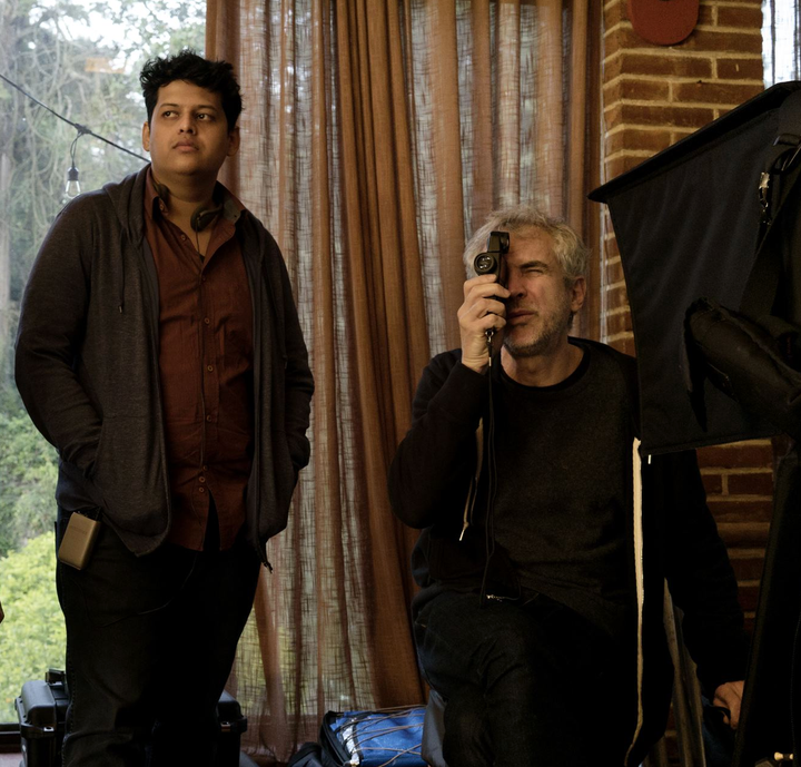 Chaitanya Tamhane (centre) and Mentor Alfonso Cuarón (right) in Mexico on the set of Cuarón’s new feature, Roma