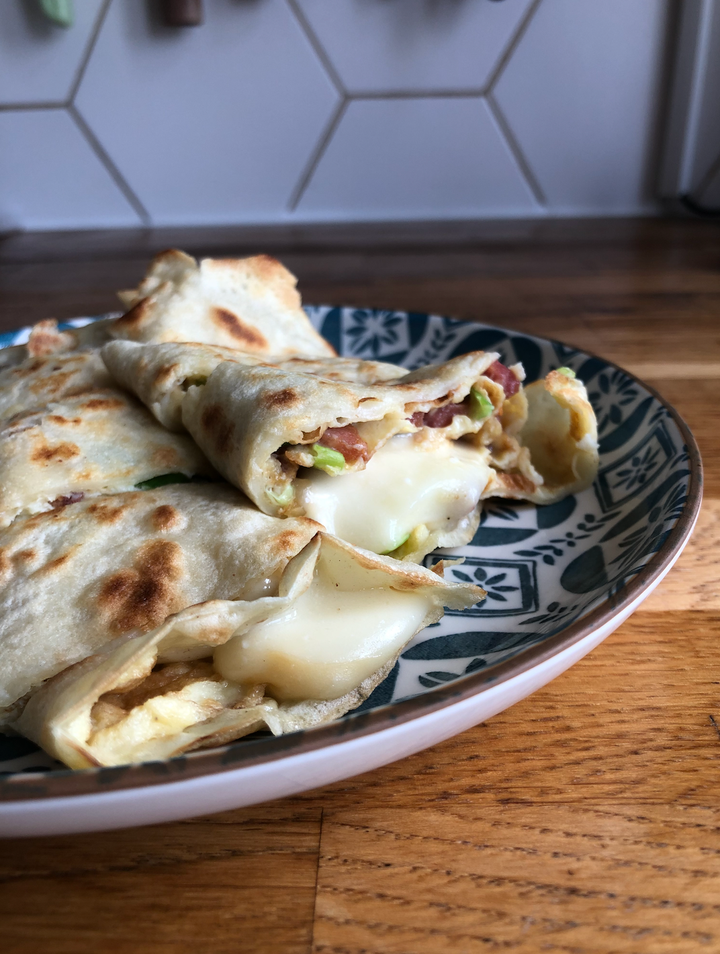 Bing with guacamole and cheese. 