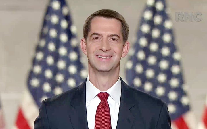 Sen. Tom Cotton (R-Ark.) addresses the virtual convention on Aug. 27.