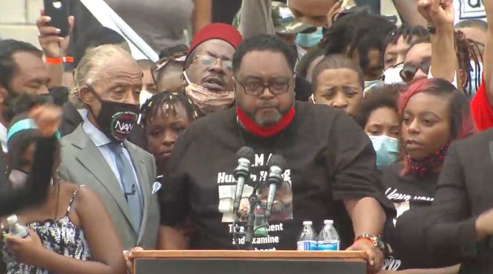 Jacob Blake's father speaking, with Rev. Al Sharpton to his left