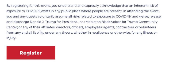The liability waiver for the Black Voices for Trump event in Mableton, Georgia, on Aug. 28.