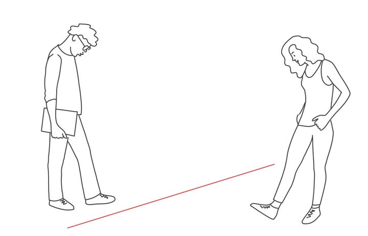 Social distancing concept for preventing coronavirus covid-19. Line drawing illustration.