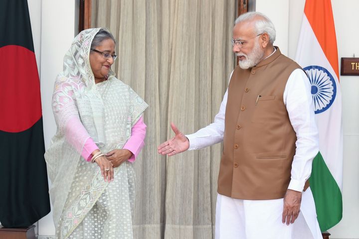 Prime Minister Narendra Modi and Bangladesh's Prime Minister Sheikh Hasina prior to a meeting in New Delhi on October 5, 2019.