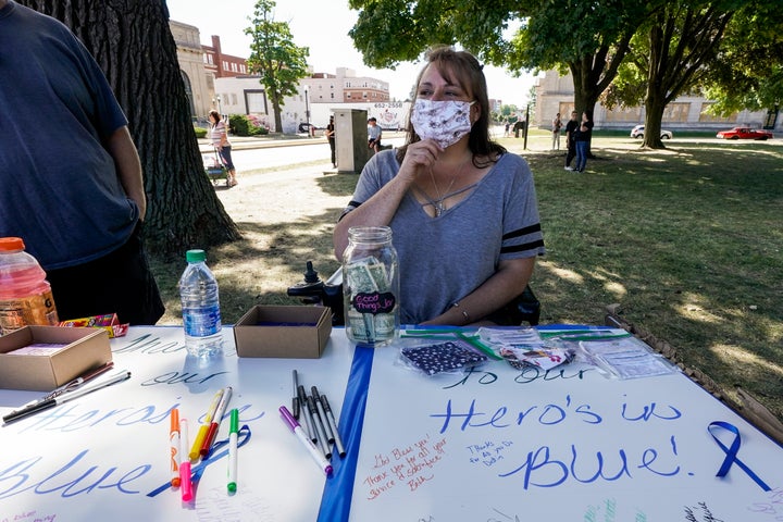 Jennifer Payton participates in a Blue Lives Matter rally Sunday, Aug. 30, 2020, in Kenosha, Wisconsin.