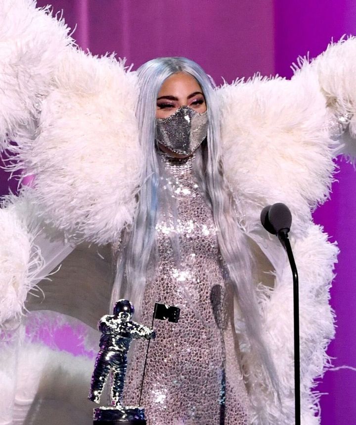 Lady Gaga accepts the Artist of the Year award onstage during the 2020 MTV Video Music Awards.