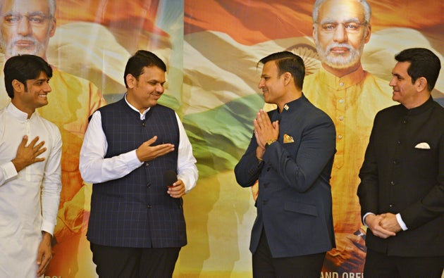 Maharashtra Chief Minister Devendra Fadnavis, actor Vivek Oberoi, producer Sandip Ssingh and director...