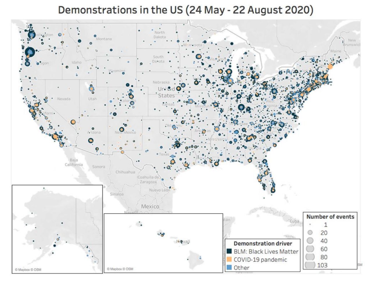 Another long, hot summer in America: The Armed Conflict Location & Event Data Project identified nearly 11,000 demonstrations in the U.S. between May 24 and Aug. 22, 2020.
