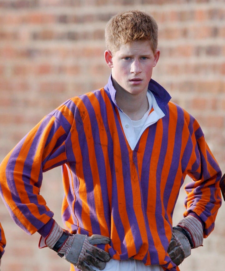 Prince Harry wearing his rugby shirt as a student at Eton College in 2001, when he was 17.