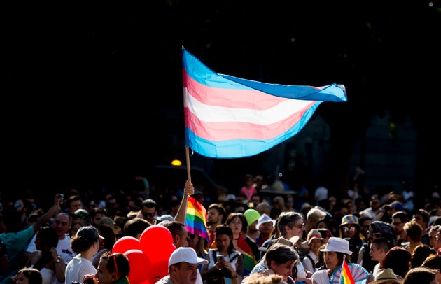 Imagen de archivo de una bandera del movimiento transexual durante una movilizaci&oacute;n con motivo...