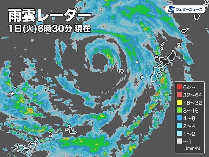 雨雲レーダー 1日（火）6時30分現在