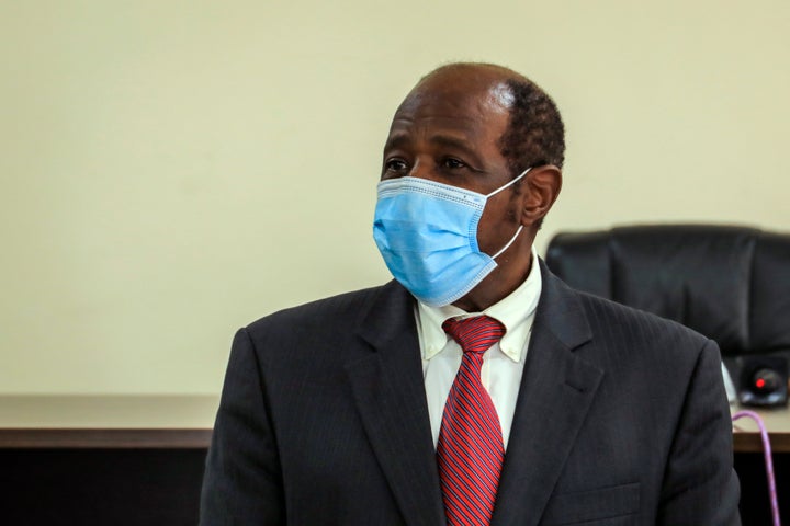 Paul Rusesabagina appears in front of media at the headquarters of the Rwanda Bureau of investigations building in Kigali, Rwanda, on Aug. 31, 2020.