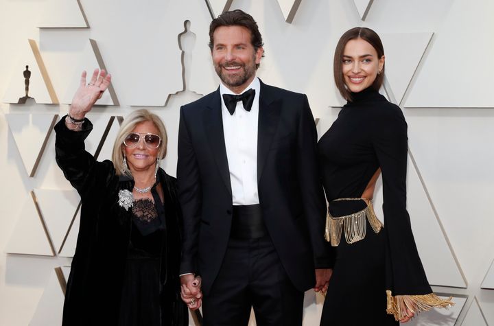 Bradley Cooper arrives with his mother Gloria and Irina Shayk at the 2019 Academy Awards.
