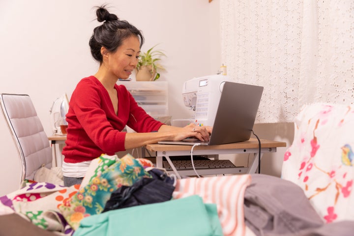 Japanese woman making masks at home