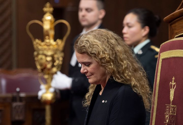 Governor General Julie Payette nods giving royal assent of a government bill during a ceremony in the Senate chamber in Ottawa on Dec. 12, 2019. 
