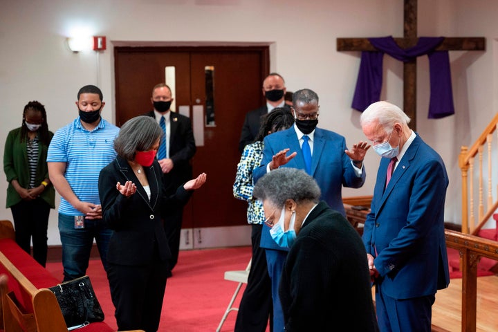 Biden joined clergy members and community activists in prayer at Bethel AME Church in Wilmington, Delaware, on June 1. Biden's commitment to his Catholic faith was spotlighted at the recent Democratic National convention.