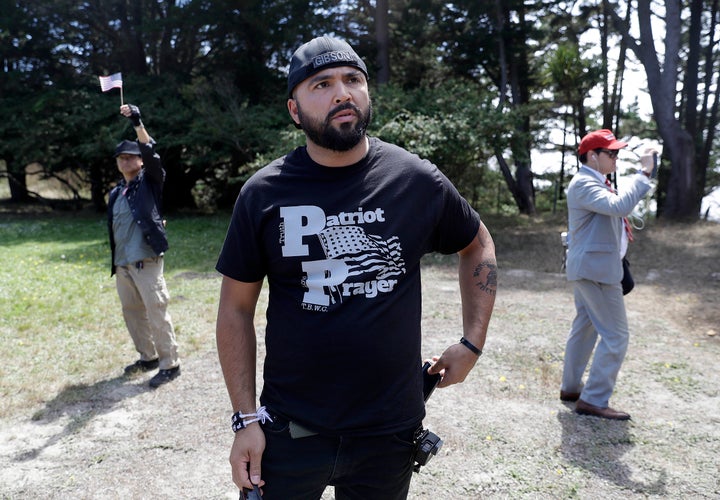 What To Know About Patriot Prayer, A Far-Right Group Backed
By Portland Shooting Victim 2 Joey Gibson (center) started Patriot Prayer after Trump’s election in 2016 because of “the rise of violent,