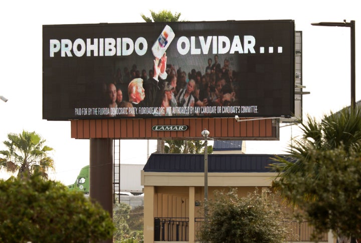 In January, the Florida Democratic Party purchased a billboard reading "Never Forget" in Spanish to remind Puerto Rican voters of Trump's dismissive approach in the wake of Hurricane Maria, which devastated the island in 2017.