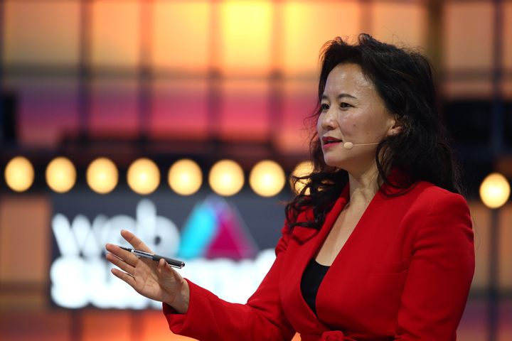 Cheng Lei, Anchor, CGTN Europe, on Centre Stage during day two of Web Summit 2019 at the Altice Arena in Lisbon, Portugal. 