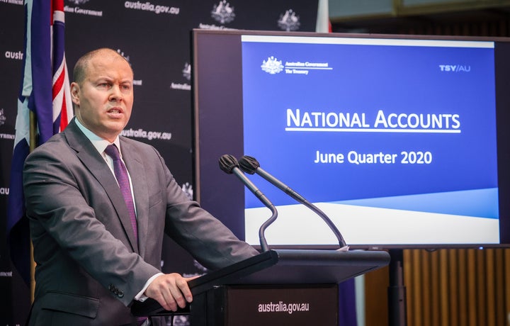 Treasurer Josh Frydenberg speaks during a media conference at Parliament House on September 2, 2020 in Canberra, Australia.