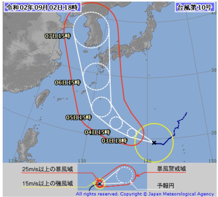 台風10号の経路の予測図