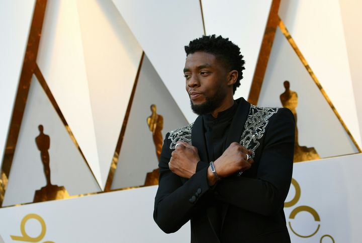 Chadwick Boseman arrives for the 90th Annual Academy Awards.