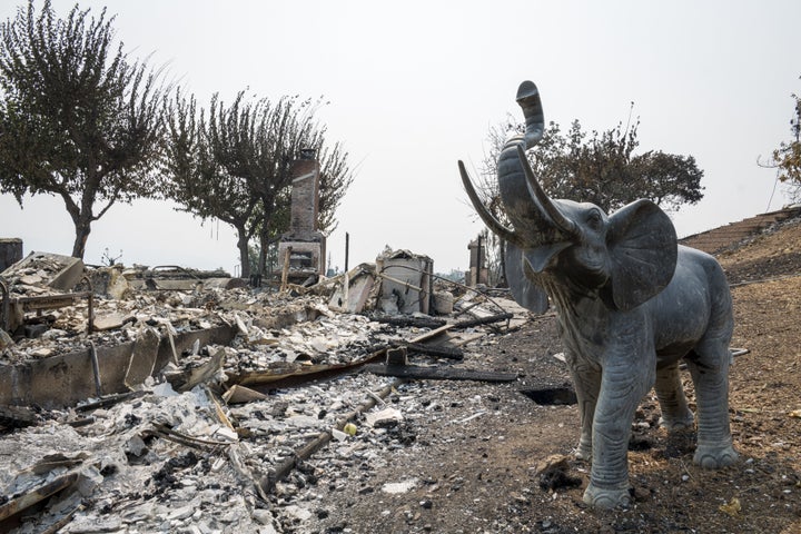 A home destroyed by the LNU Lightning Complex fire in Napa County, California, pictured on Aug. 25. More than 7,000 blazes have hit California this year, a 63% jump from 2019, according to Gov. Gavin Newsom. The burned acreage is now 25 times larger than a year ago.