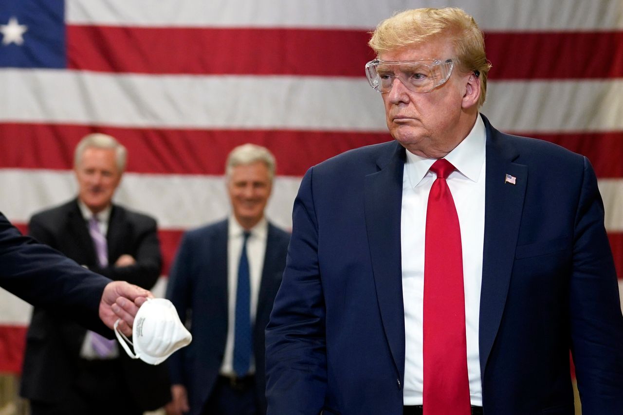 President Donald Trump participates in a tour of a Honeywell International plant that manufactures personal protective equipment on May 5, 2020, in Phoenix. 