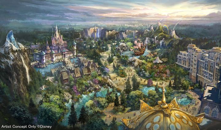 東京ディズニーシーに2023年度開業予定の新エリア「ファンタジースプリングス」の全景イメージ