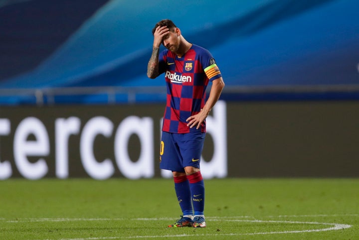 Messi, en el partido frente al Bayern de Munich el 14 de agosto de 2020 (Manu Fernandez/Pool via Getty Images).