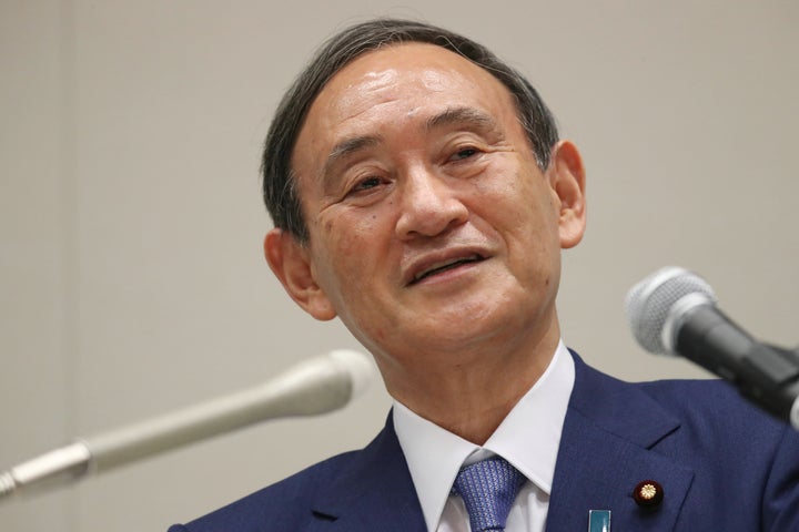 自民党総裁選への出馬を表明し、記者会見する菅義偉官房長官=9月2日、衆院議員会館